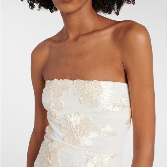 NWT ROTATE BIRGER CHRISTENSEN Bridal Alberty Floral-appliqué Mesh Gown In Egret - Picture 3 of 7